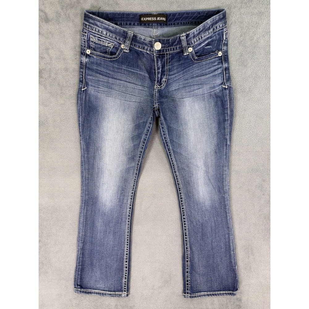 Express Jeans Womens 32" Waist Blue Medium Wash Stella Low Rise Barely Bootcut